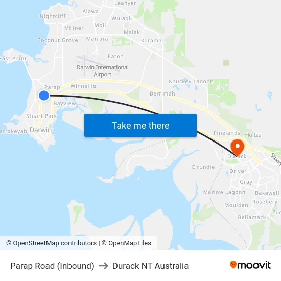 Parap Road (Inbound) to Durack NT Australia map