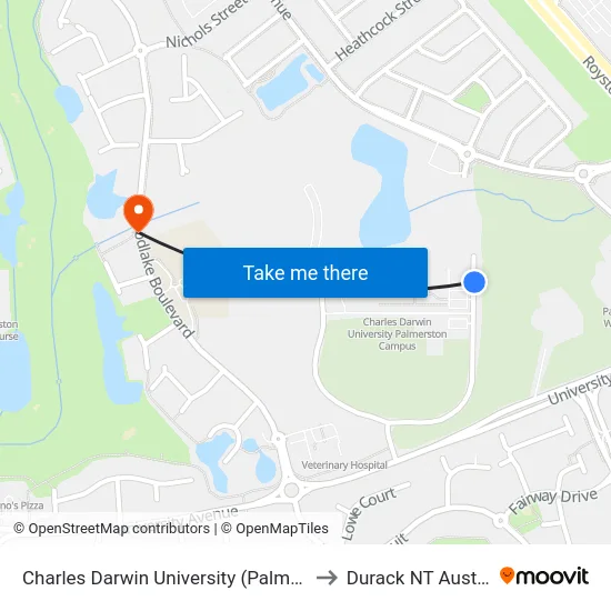 Charles Darwin University (Palmerston) to Durack NT Australia map