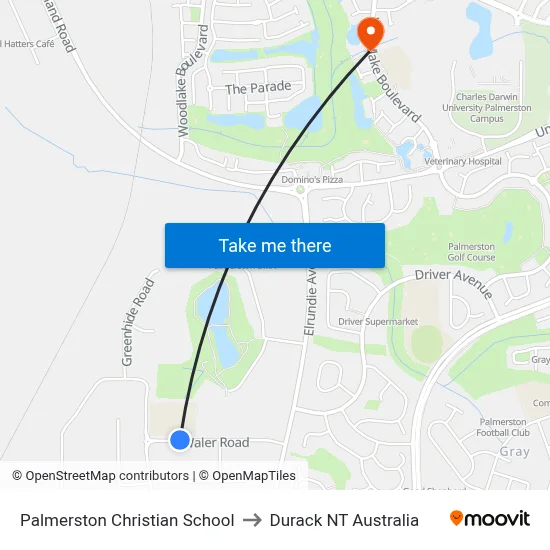 Palmerston Christian School to Durack NT Australia map