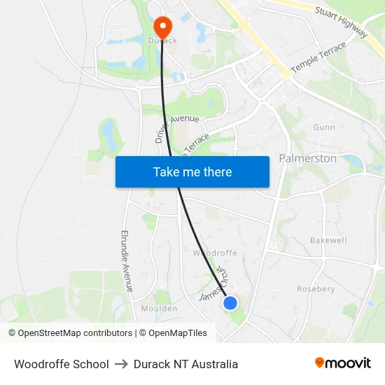 Woodroffe School to Durack NT Australia map