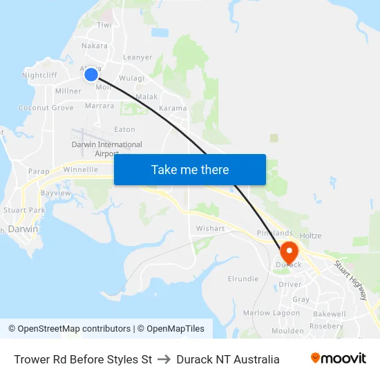 Trower Rd Before Styles St to Durack NT Australia map
