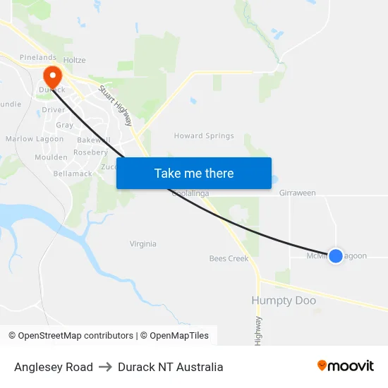 Anglesey Road to Durack NT Australia map
