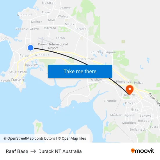 Raaf Base to Durack NT Australia map