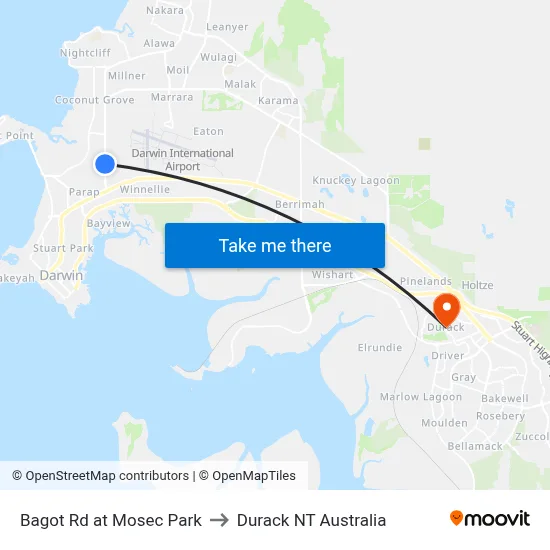 Bagot Rd at Mosec Park to Durack NT Australia map