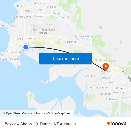 Bayview Shops to Durack NT Australia map