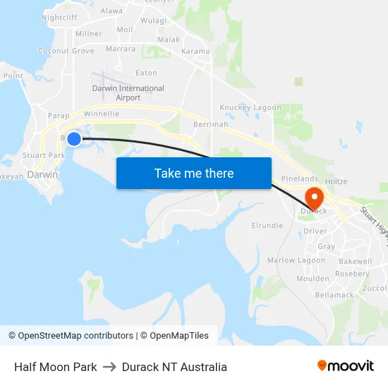 Half Moon Park to Durack NT Australia map