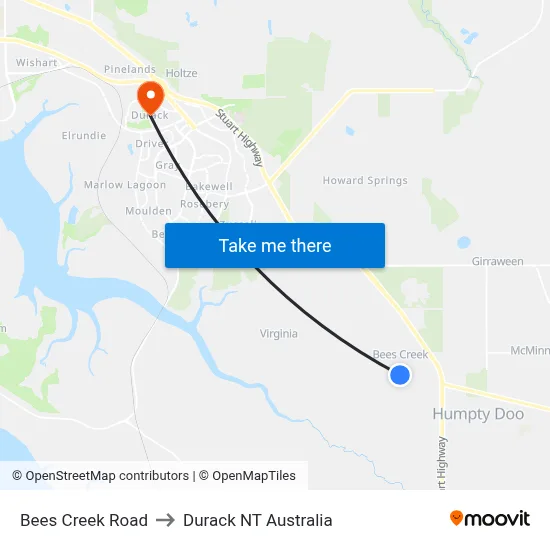 Bees Creek Road to Durack NT Australia map