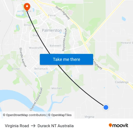 Virginia Road to Durack NT Australia map