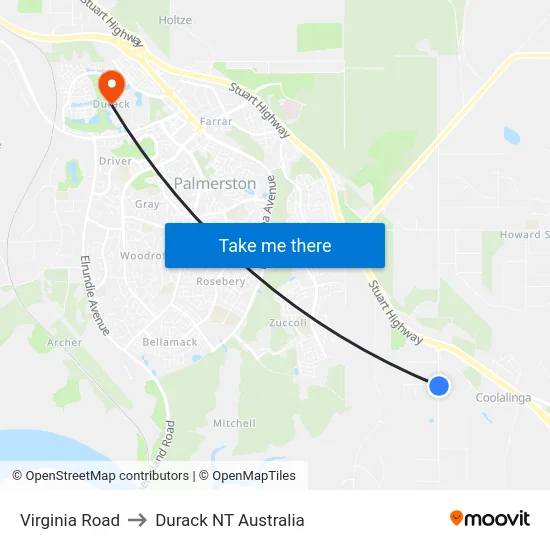 Virginia Road to Durack NT Australia map