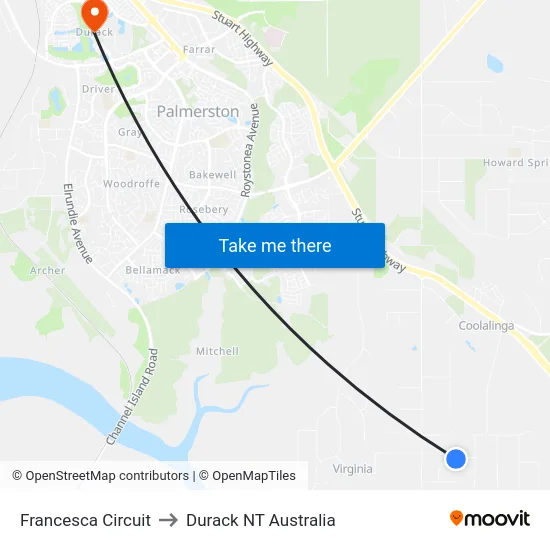 Francesca Circuit to Durack NT Australia map