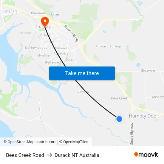 Bees Creek Road to Durack NT Australia map