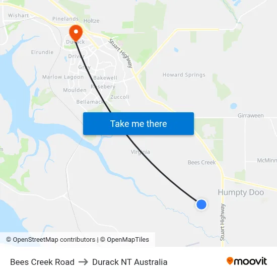 Bees Creek Road to Durack NT Australia map