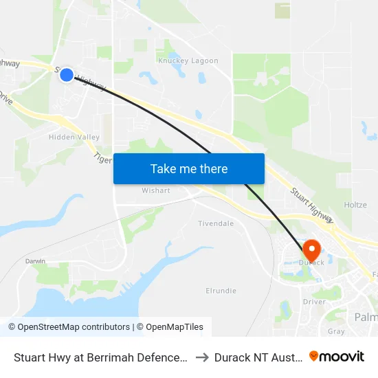 Stuart Hwy at Berrimah Defence Centre to Durack NT Australia map