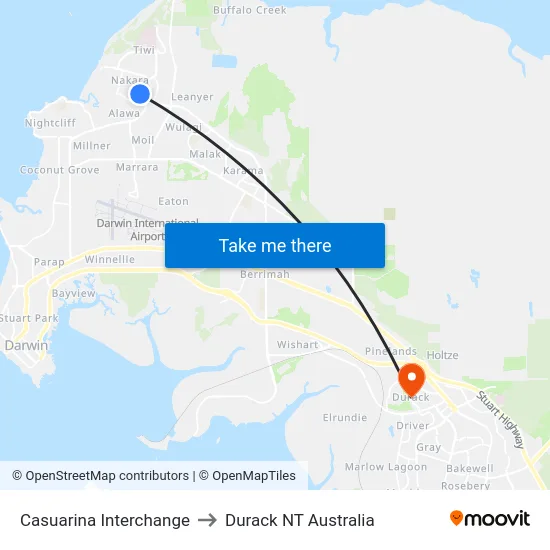 Casuarina Interchange to Durack NT Australia map
