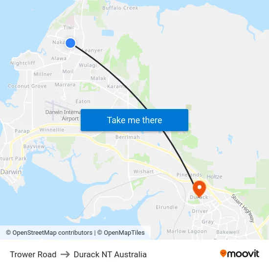 Trower Road to Durack NT Australia map