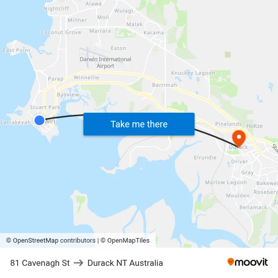 81 Cavenagh St to Durack NT Australia map