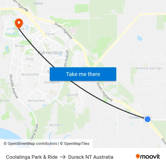 Coolalinga Park & Ride to Durack NT Australia map
