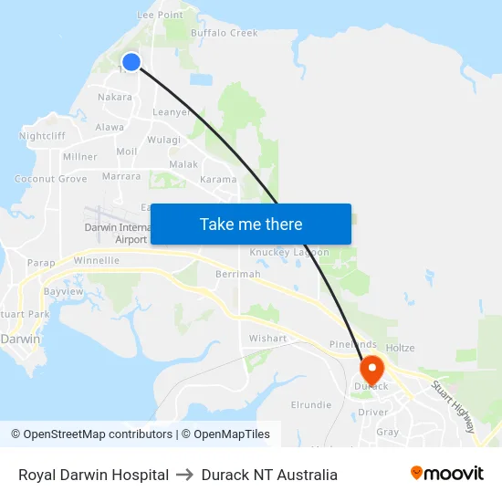 Royal Darwin Hospital to Durack NT Australia map