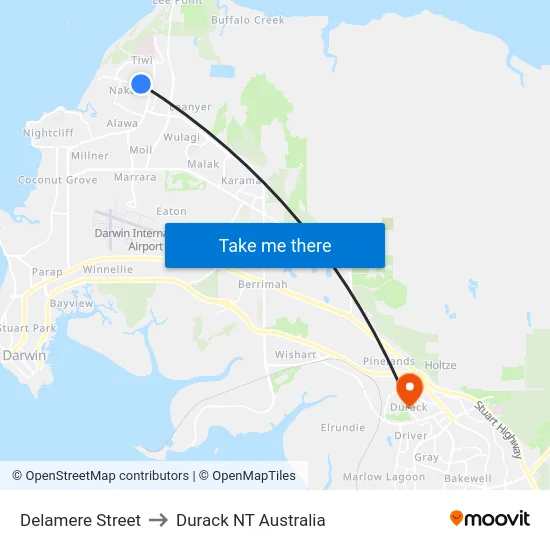 Delamere Street to Durack NT Australia map