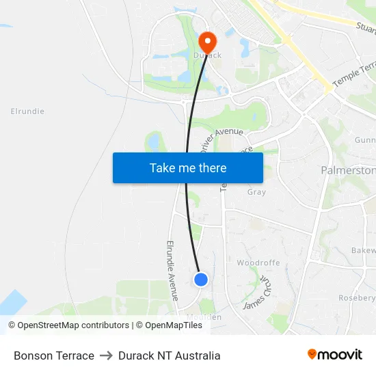 Bonson Terrace to Durack NT Australia map