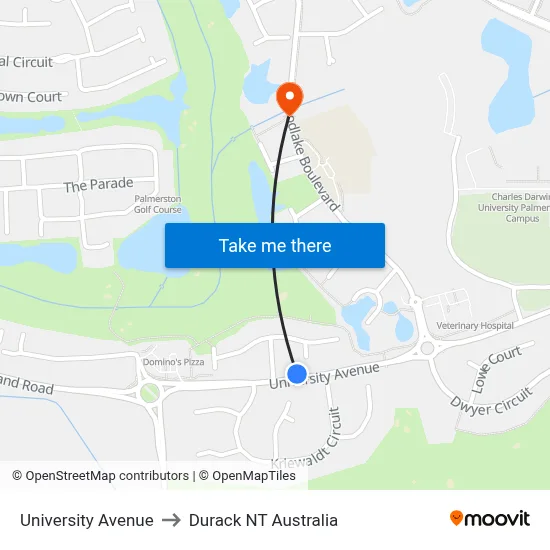 University Avenue to Durack NT Australia map