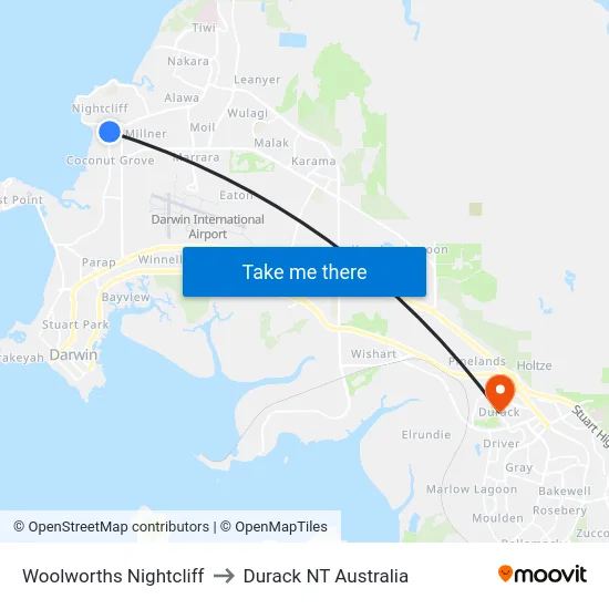 Woolworths Nightcliff to Durack NT Australia map