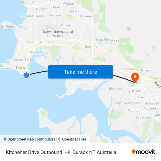 Kitchener Drive Outbound to Durack NT Australia map