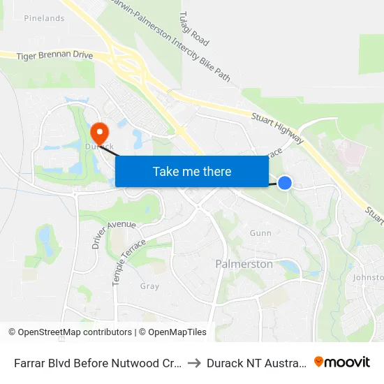 Farrar Blvd Before Nutwood Cres to Durack NT Australia map