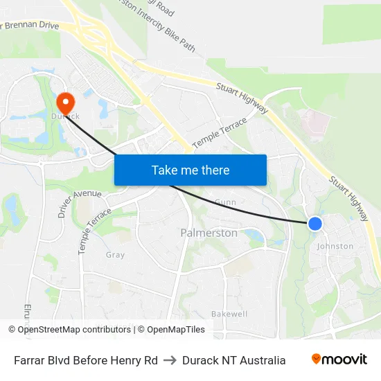 Farrar Blvd Before Henry Rd to Durack NT Australia map