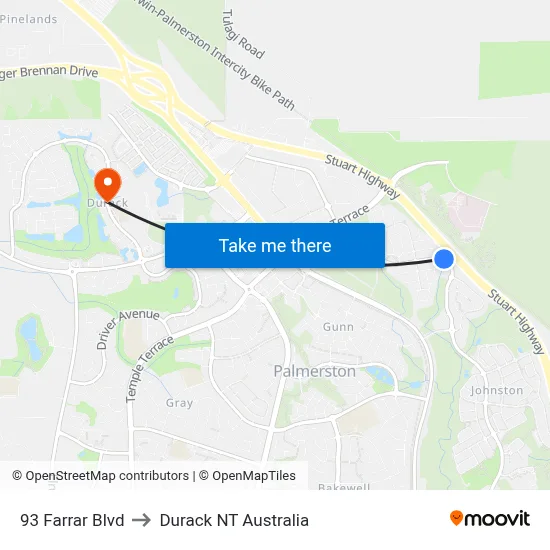 93 Farrar Blvd to Durack NT Australia map