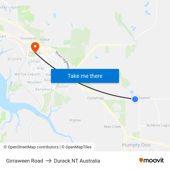 Girraween Road to Durack NT Australia map