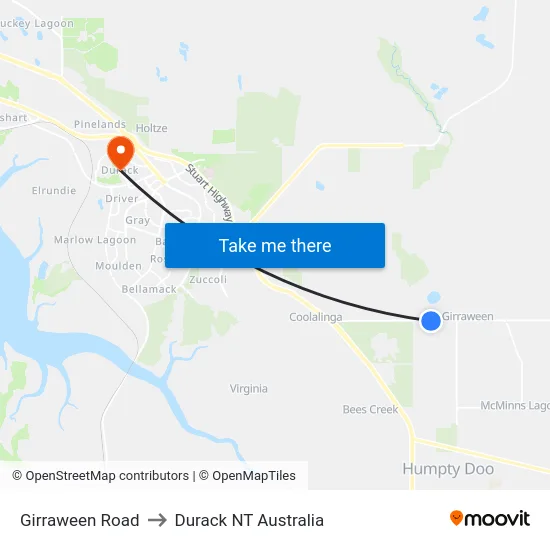 Girraween Road to Durack NT Australia map