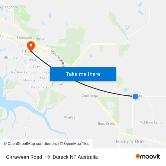 Girraween Road to Durack NT Australia map