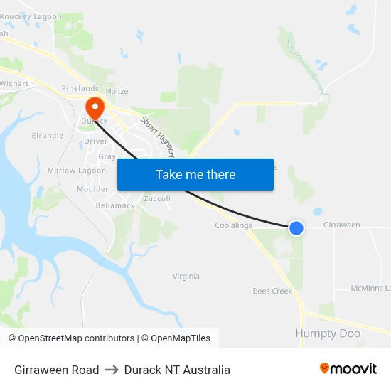 Girraween Road to Durack NT Australia map