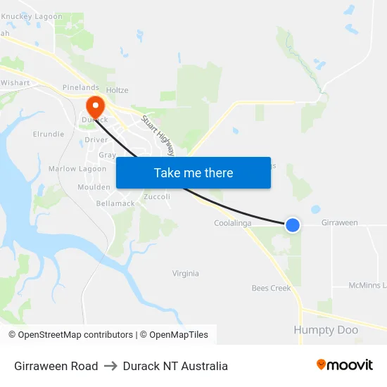 Girraween Road to Durack NT Australia map