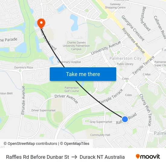 Raffles Rd Before Dunbar St to Durack NT Australia map