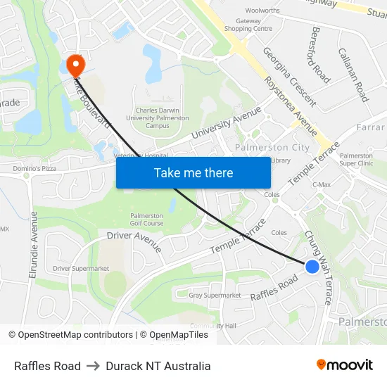Raffles Road to Durack NT Australia map