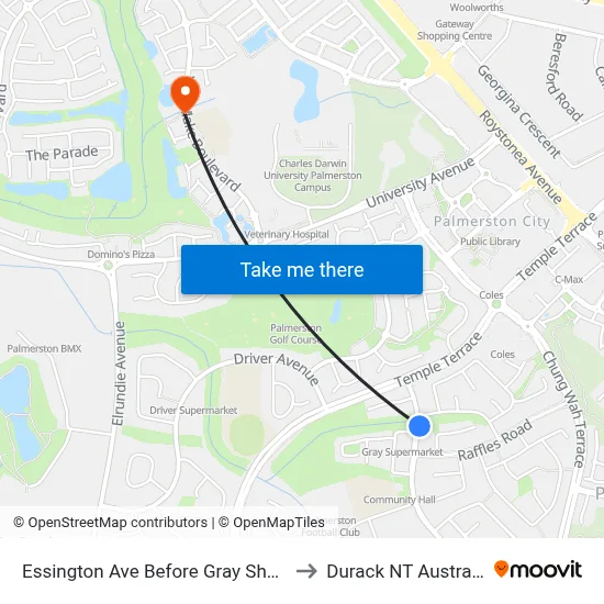 Essington Ave Before Gray Shops to Durack NT Australia map