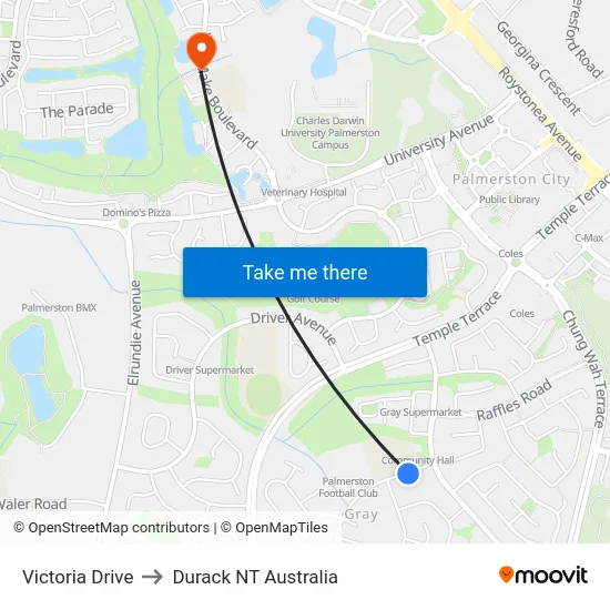 Victoria Drive to Durack NT Australia map