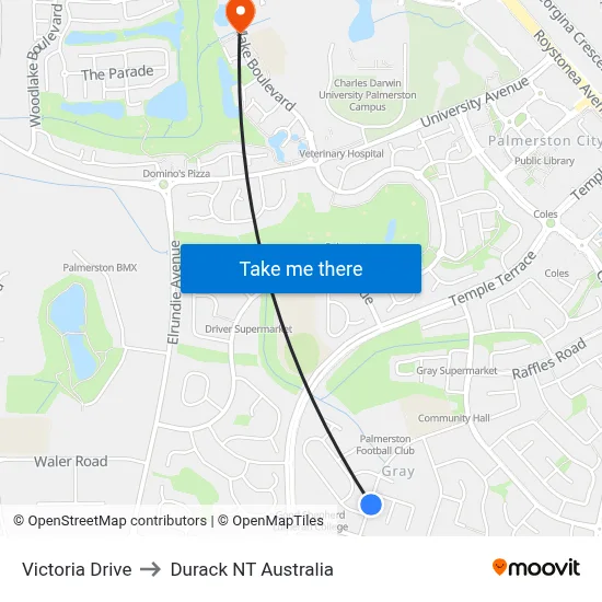 Victoria Drive to Durack NT Australia map