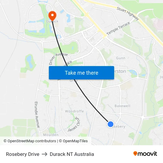 Rosebery Drive to Durack NT Australia map