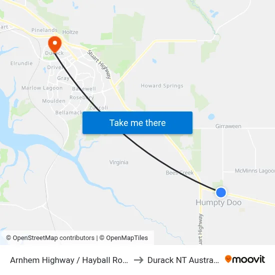 Arnhem Highway / Hayball Road to Durack NT Australia map