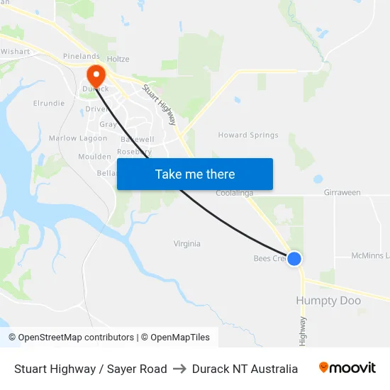 Stuart Highway / Sayer Road to Durack NT Australia map
