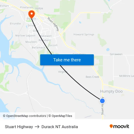 Stuart Highway to Durack NT Australia map