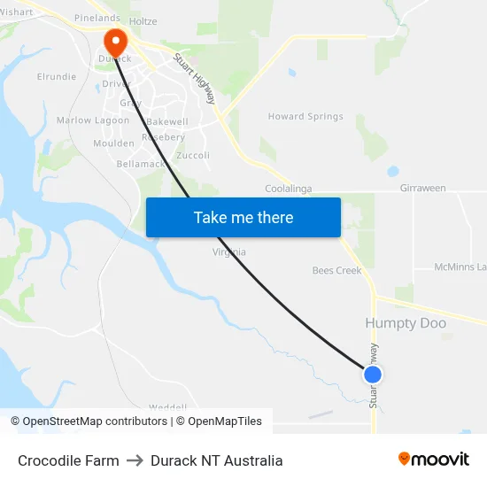 Crocodile Farm to Durack NT Australia map