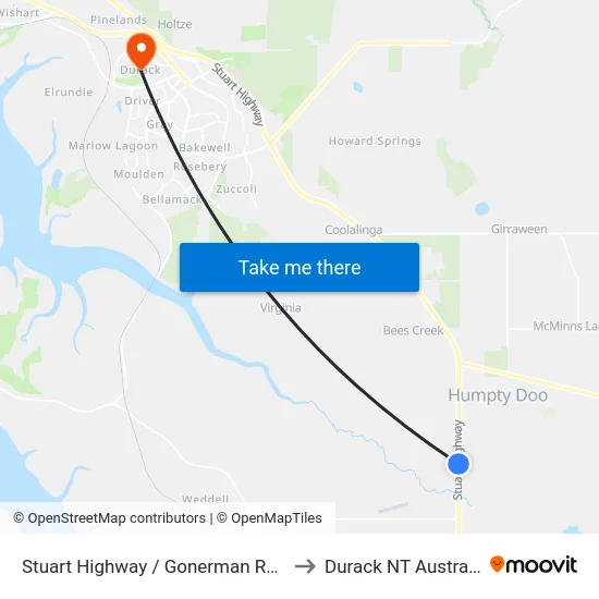 Stuart Highway / Gonerman Road to Durack NT Australia map