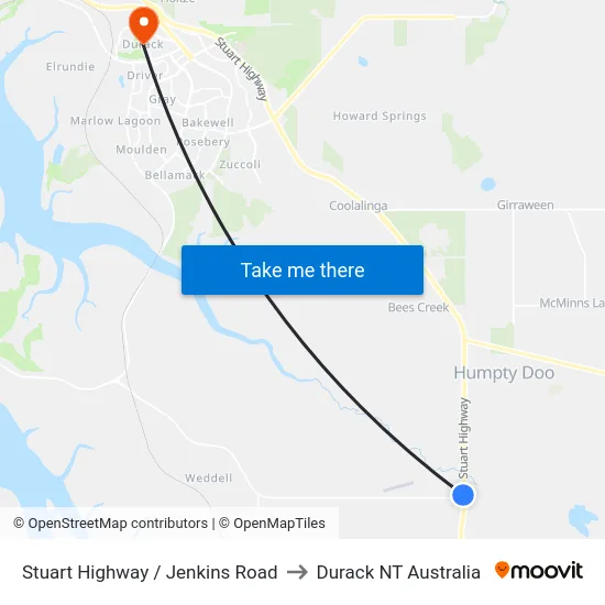 Stuart Highway / Jenkins Road to Durack NT Australia map