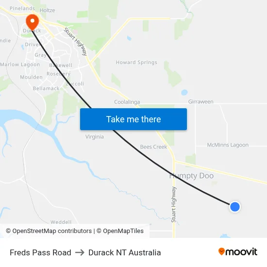 Freds Pass Road to Durack NT Australia map