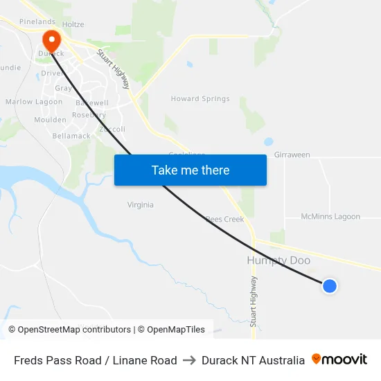 Freds Pass Road / Linane Road to Durack NT Australia map