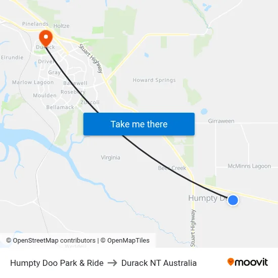 Humpty Doo Park & Ride to Durack NT Australia map